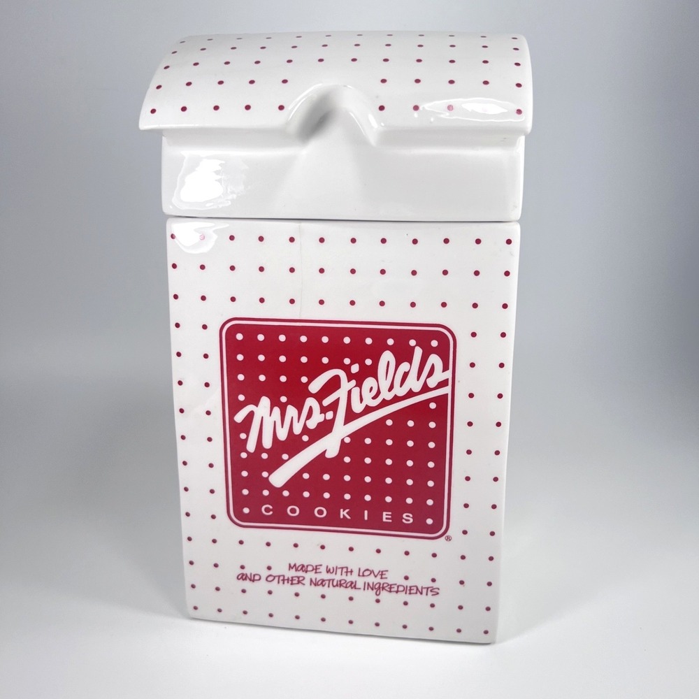 Vintage Mrs. Fields Cookie Jar – White with Red Polka-Dots, Ceramic, Brand Logo